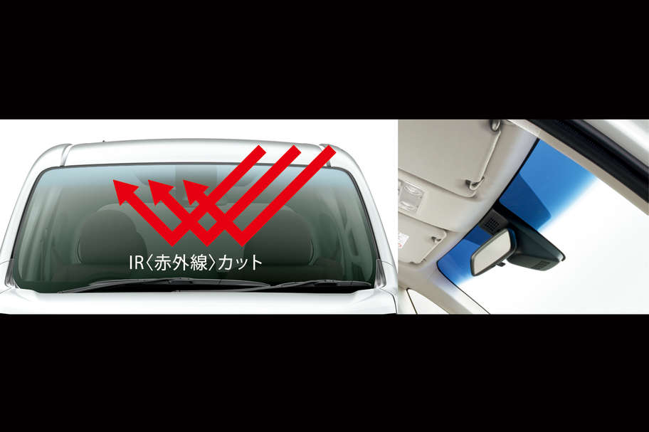 IR<赤外線>カット機能付ウインドシールドグリーンガラス(UVカット機能、高遮音性ガラス、トップシェード付)